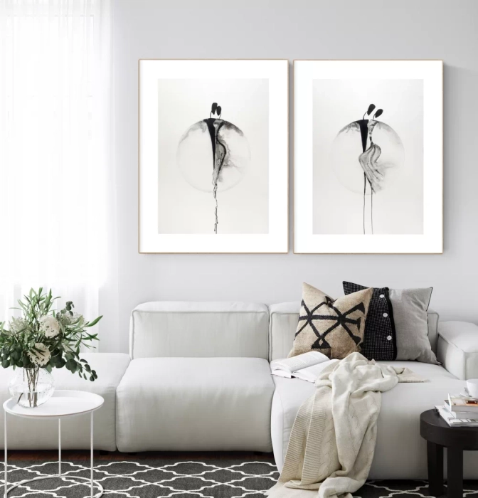 Dyptyk, dwa obrazy czarno-białe elegancki minimalizm zestaw 50x70