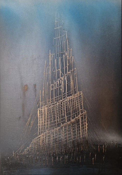 Wieża Babel, ręcznie malowany obraz olejny 50x70 cm