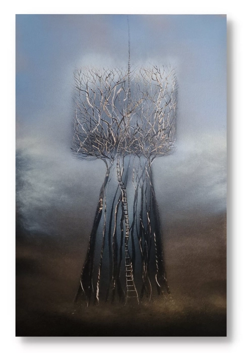 Duży obraz olejny 120x80 Sploty, surrealizm