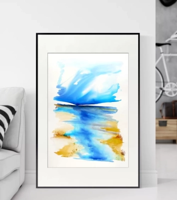 obraz-akwarela-abstrakcja-pejzaz-morze-50x70