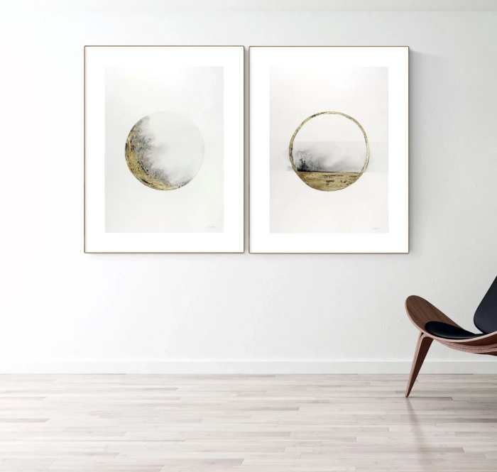 Zestaw 2 obrazów, dyptyk zdobiony złotem 50x70