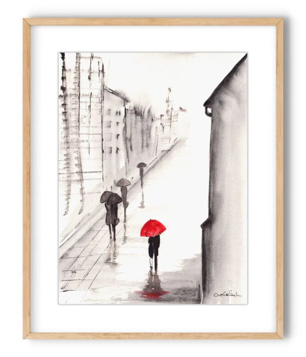 Deszczowa ulica, abstrakcja z miastem w tle 30x40