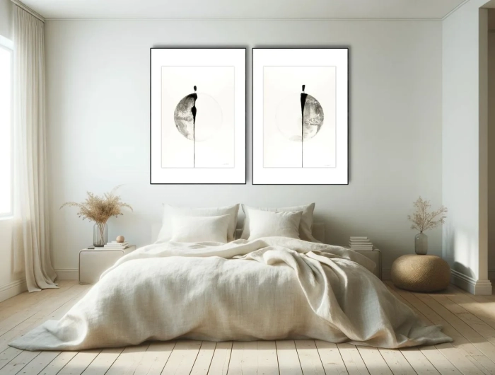 Minmalistyczna Abstrakcja Tuszem Dyptyk 50x70