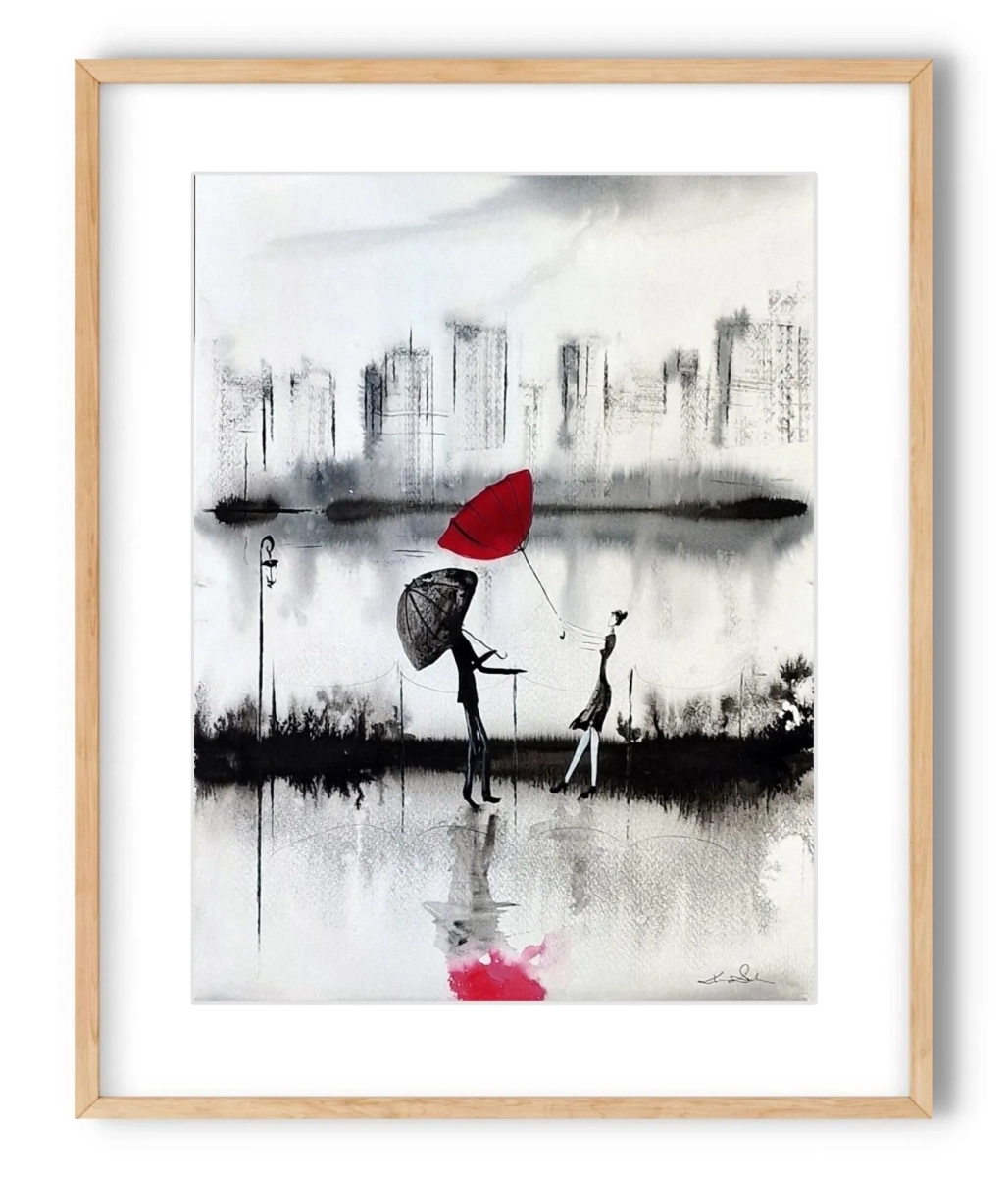 Czarno-biala-bstrakcja-z-czerwonym-akcentem-Kobieta-Parasol-30x40