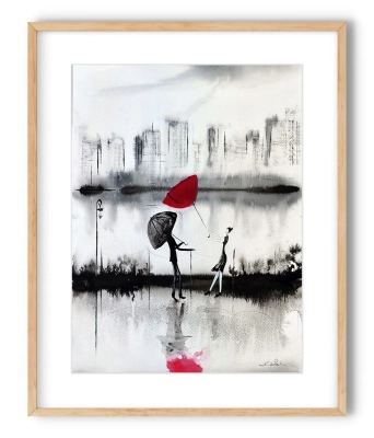 Czarno-biala-bstrakcja-z-czerwonym-akcentem-Kobieta-Parasol-30x40