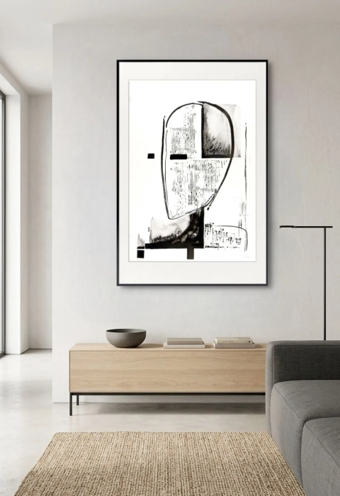 Obraz 70x100 duża grafika czarno-biała artystyczna, minimal-art