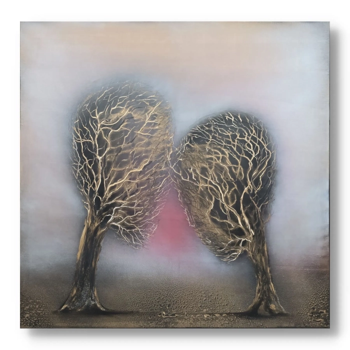 Duża Abstrakcja Obraz Olejny Intymność 120x120 Cykl Sploty