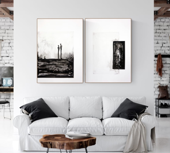 Zestaw 2 obrazów 50 x 70 cm malowanych ręcznie