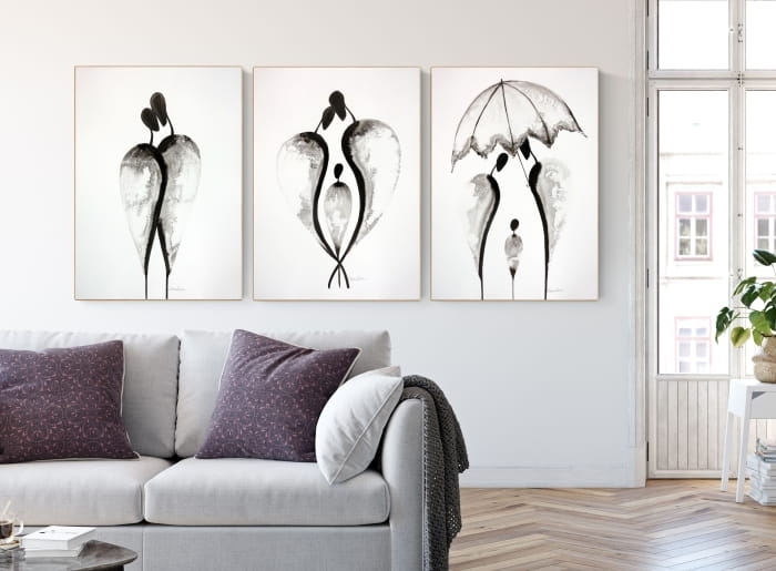 zestaw 3 grafik  50 x 70 cm wykonanych ręcznie