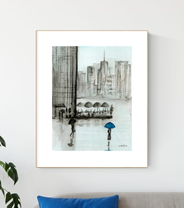 obraz 30 x 40 cm ręcznie malowana, nowoczesne obraz do salonu, deszczowa ulica