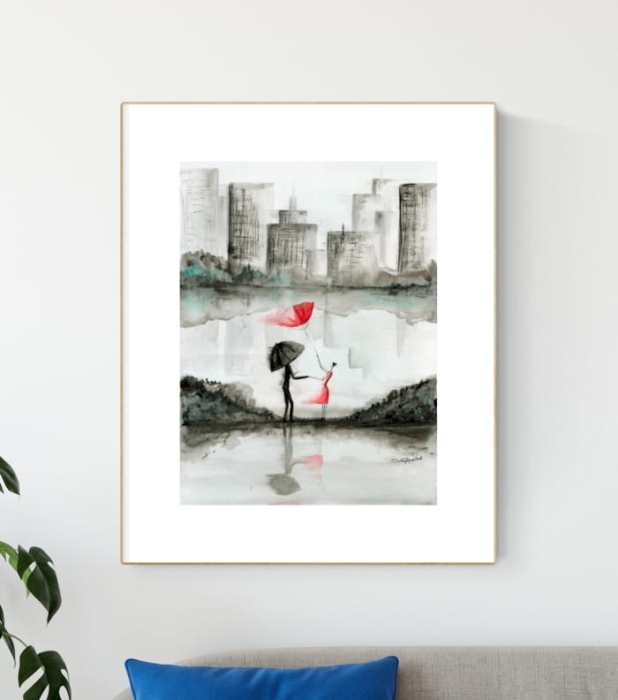 obraz 30 x 40 cm ręcznie malowana, nowoczesne obraz do salonu, deszczowa ulica