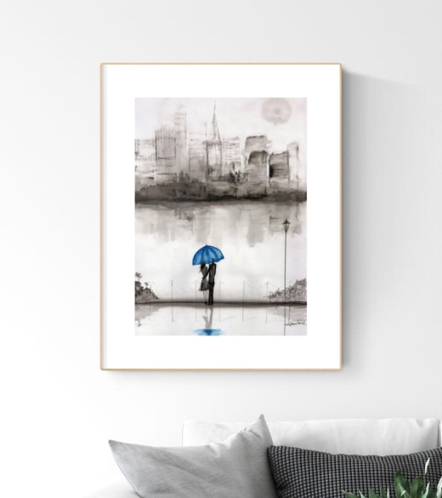 obraz 29 x 40 cm ręcznie malowana, nowoczesne obraz do salonu, deszczowa ulica