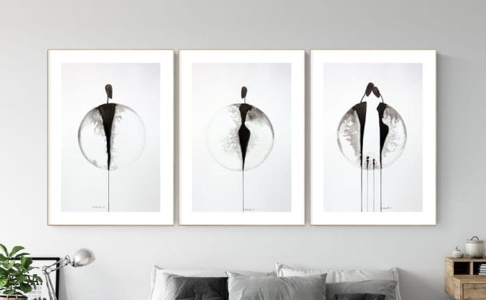 zestaw 3 grafik 40 x 60 cm,  minimalizm