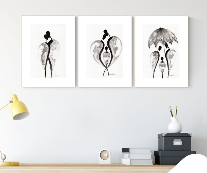 zestaw 3 grafik A4, styl skandynawski, abstrakcja