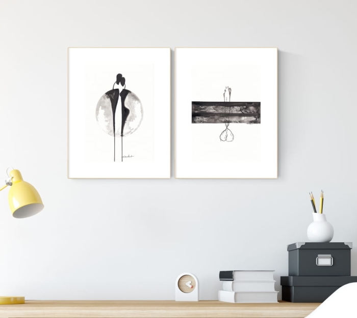 elegancki zestaw 2 grafik  A4, styl skandynawski, abstrakcja
