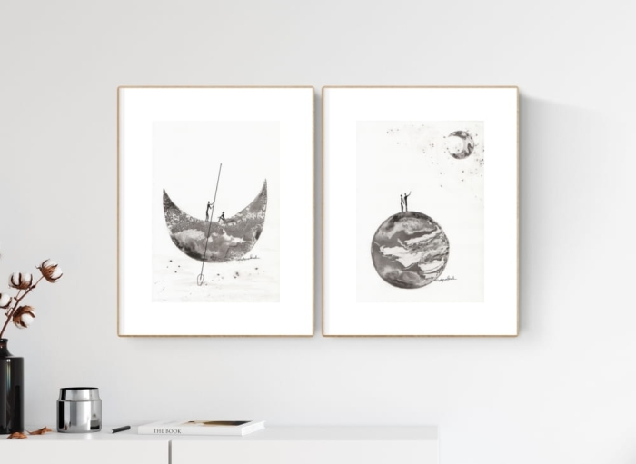 elegancki zestaw 2 grafik  A4, styl skandynawski, abstrakcja