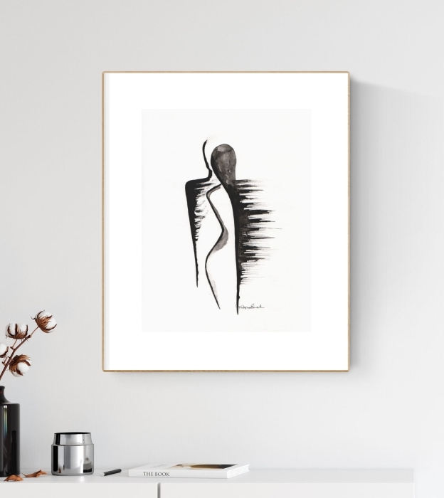 grafika 30/40 ręcznie malowana, abstrakcja, kobieta