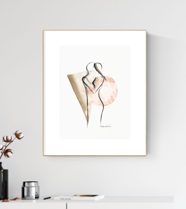 grafika 30/40 ręcznie malowana, abstrakcja, kobieta