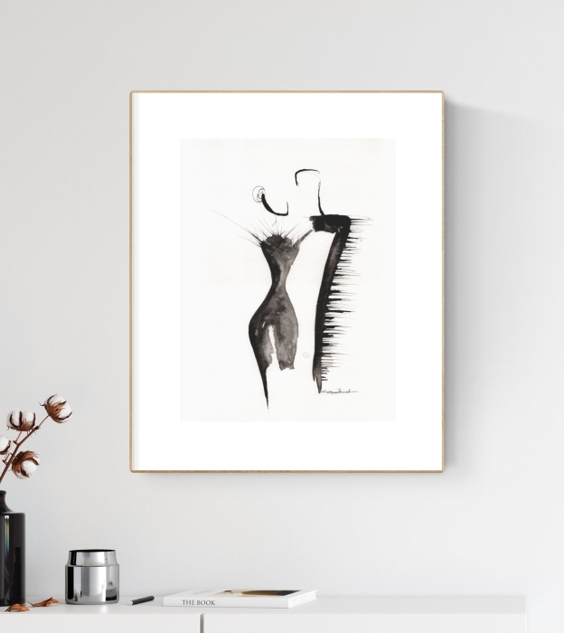 grafika 30/40 ręcznie malowana, abstrakcja, kobieta
