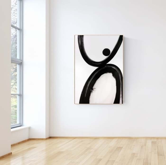 Duża abstrakcja 70x100, obraz czarno-biały Point of Balance