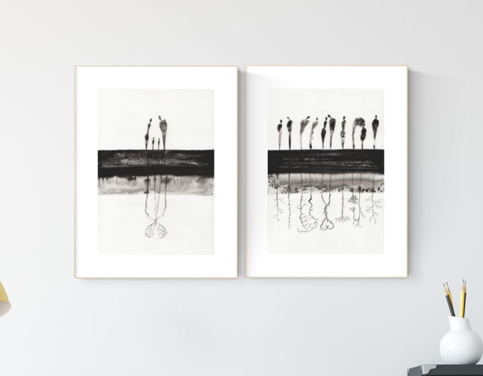 zestaw 2 grafik A4, styl skandynawski, abstrakcja