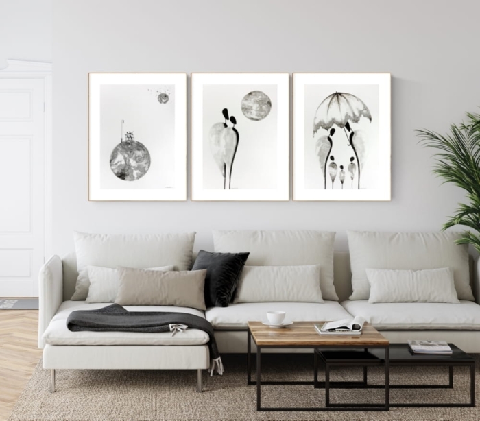 zestaw 3 obrazów 50 x 70 cm,  minimalizm