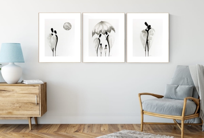 zestaw 3 grafik 40/50, styl skandynawski, abstrakcja