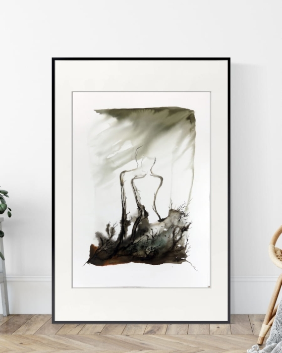 Abstrakcja kobieta akwarela obraz ręcznie malowany 50x70