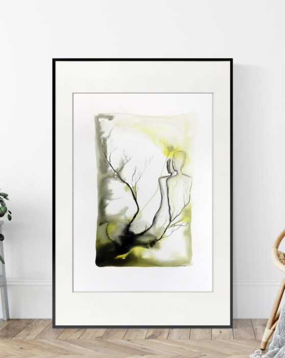 Abstrakcja kobieta akwarela obraz ręcznie malowany 50x70