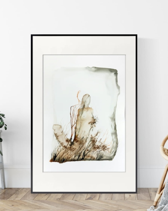 Abstrakcja kobieta akwarela obraz ręcznie malowany 50x70