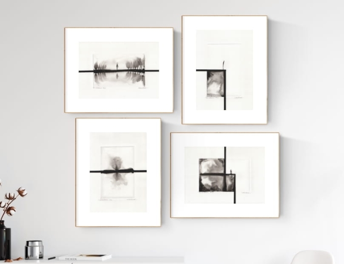 zestaw 4 grafik A4, styl skandynawski, abstrakcja