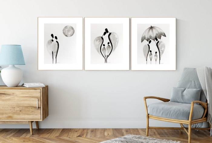zestaw 3 grafik 40/50, styl skandynawski, abstrakcja