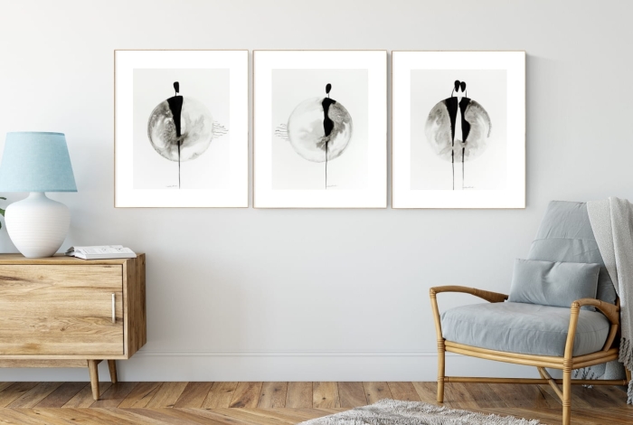zestaw 3 grafik 40/50, styl skandynawski, abstrakcja