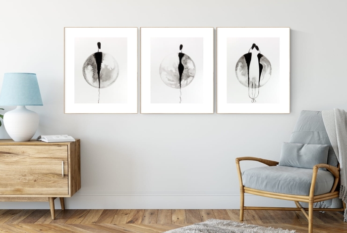 zestaw 3 grafik 40/50, styl skandynawski, abstrakcja