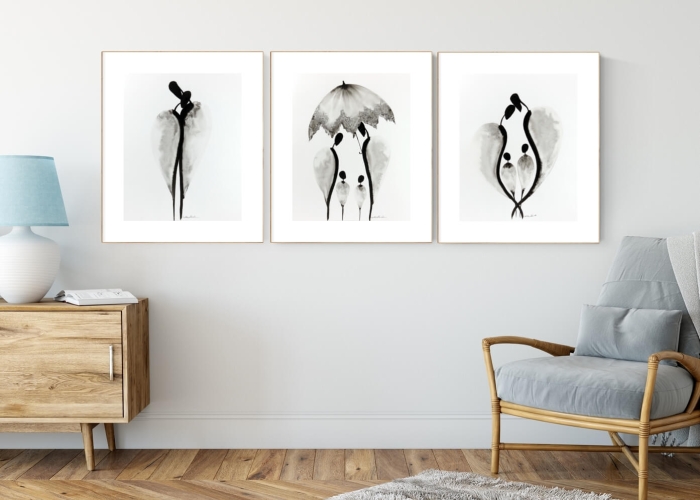 zestaw 3 grafik 40/50, styl skandynawski, abstrakcja