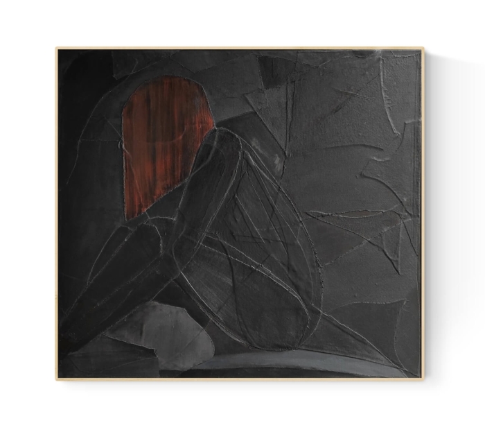 Obraz na płótnie z wyjątkową fakturą, duża abstrakcja w ramie, 90 x 100 cm.