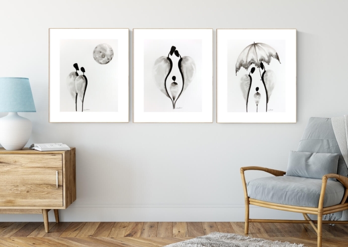 zestaw 3 grafik 40/50, styl skandynawski, abstrakcja