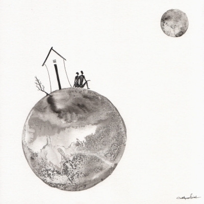grafika 30 x 30 cm, obraz czarno biały, księżyc