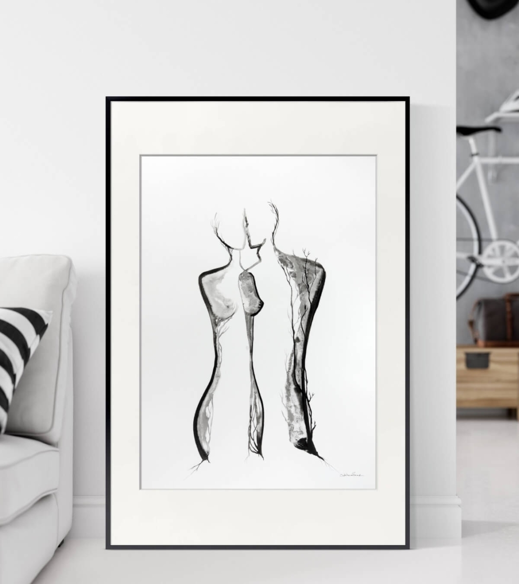 Plakat kobieta, sylwetka kobiety, plakaty roślinne, botaniczne, grafika czarno-biała