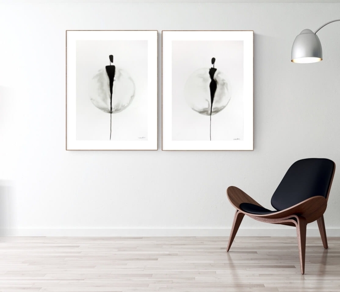 zestaw 2 obrazów czarno białych 50x70 cm,  minimalizm