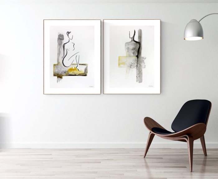 zestaw 2 obrazów czarno białych 50x70 cm,  minimalizm