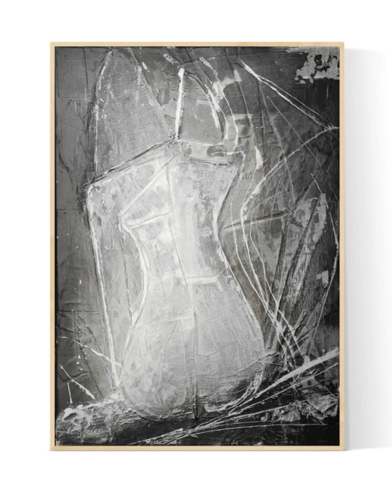 Obraz w ramie abstrakcja czarno-biała 50x70 kobieta, struktura