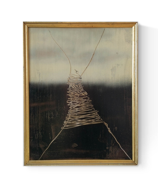Obraz w ramie malarstwo współczesne, abstarkcja 46x36 czarno-złoty