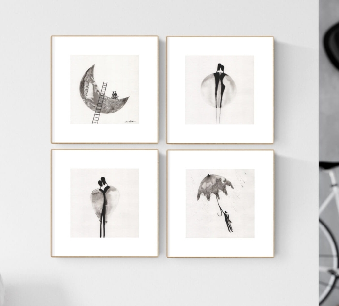mini galeria ścienna inspirujący zestaw grafik na ścianę, obrazki