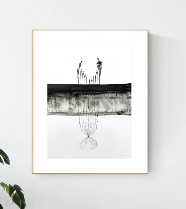Grafika artystyczna 30x40 czarno-biała, elegancki minimalizm postacie