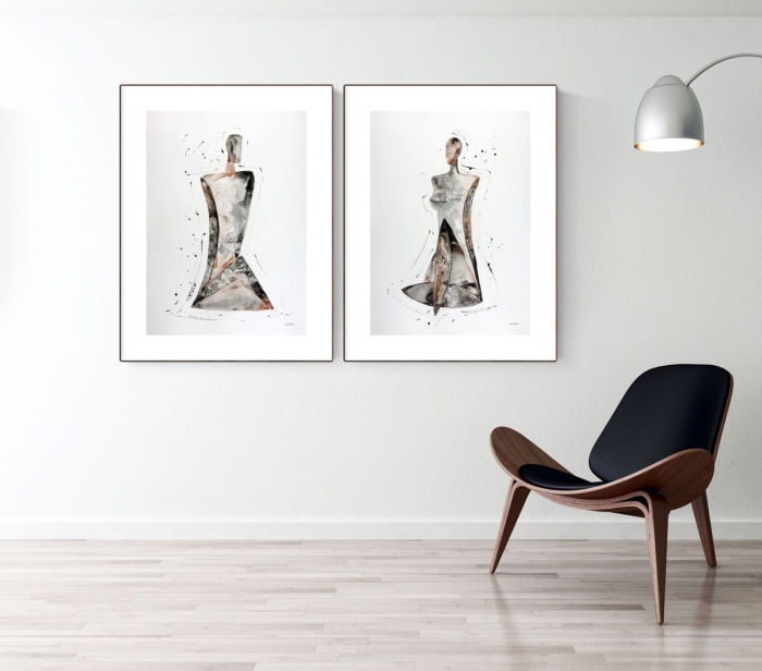 zestaw obrazów 50x70 dyptyk do salonu kobieta zen
