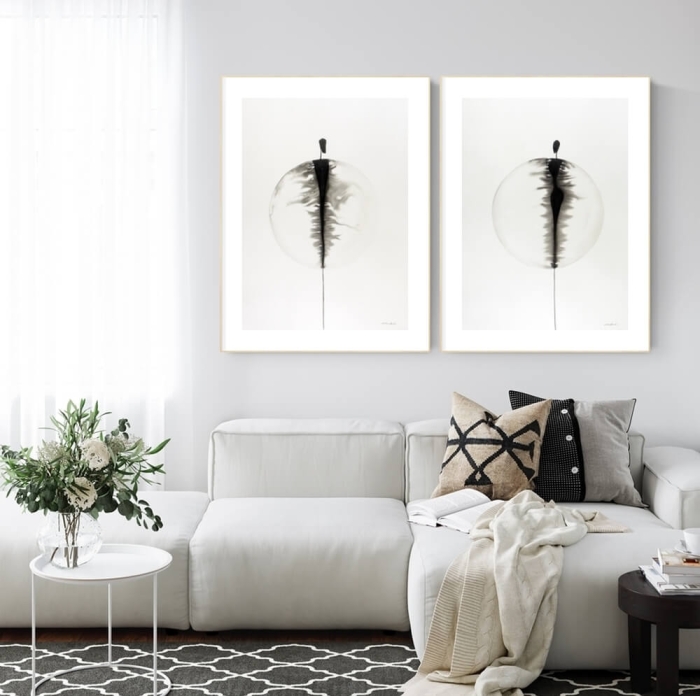 Zestaw 2 obrazów malowanych ręcznie 50x70 czarno-biały