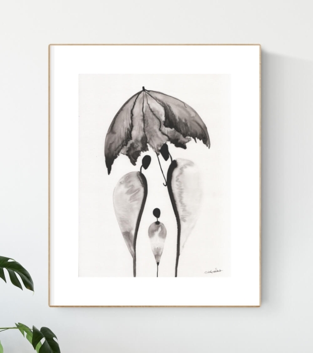 Oryginalna grafika artystyczna 30x40 nastrojowa, parasol