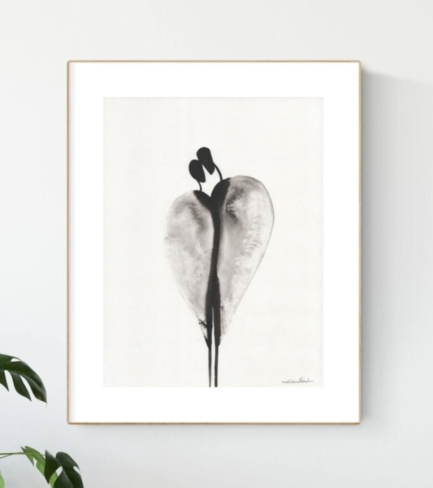 Elegancka grafika serce, para 30x40 czarno-biała