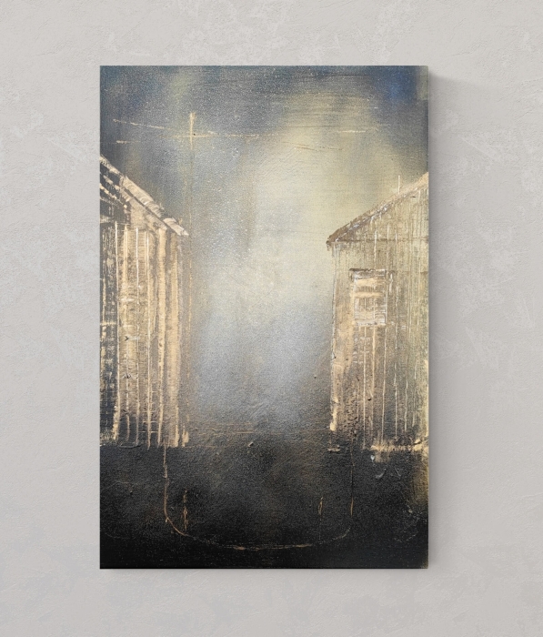 Obraz na płótnie abstrakcja ze złotem domy 40x60